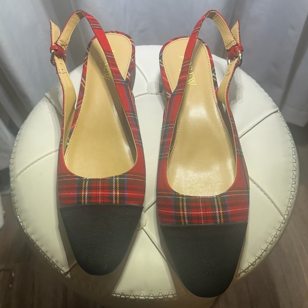 J.CREW Stewart Tartan Plaid Low Heel Slingbacks Size 8 1/2 - Women's - Picture 2 of 7